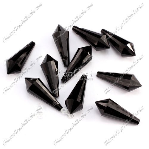 Chinese Crystal Icicle Drop Beads, 8x20mm, 1-hole, black, sold per pkg of 10 pcs