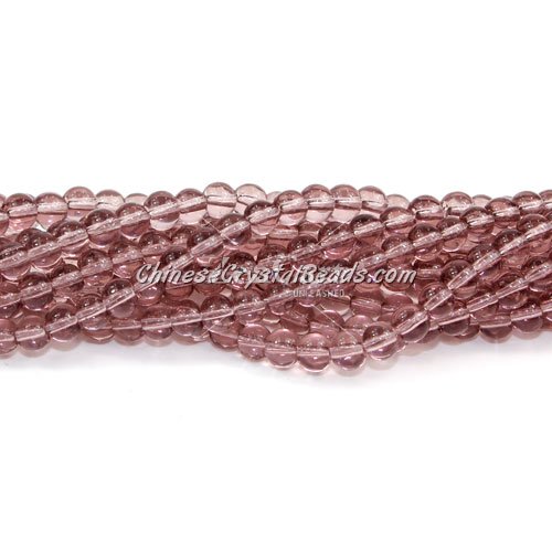 Chinese 4mm Round Glass Beads lt. amethyst, hole 1mm, about 80pcs per strand