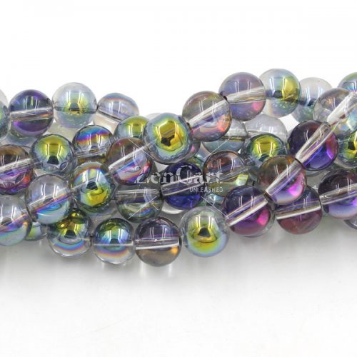 40Pcs 10mm Plating Round Glass Beads, hole 1.5mm, purple and-green light