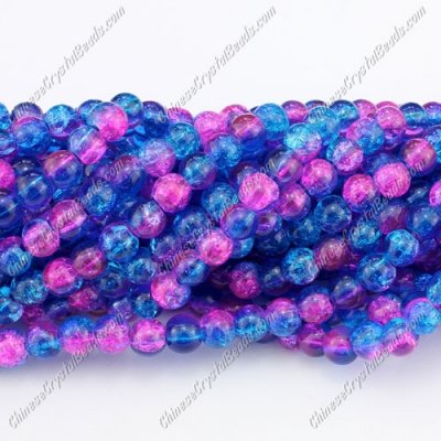 6mm round crackle glass beads strand, blue and purple, 140pcs pe