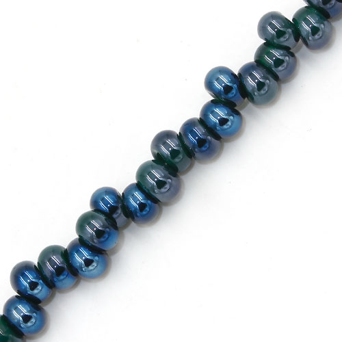 100Pcs 6mm rondelle earring shaped glass beads, hole: 2mm, opaque emerald and blue light - Click Image to Close