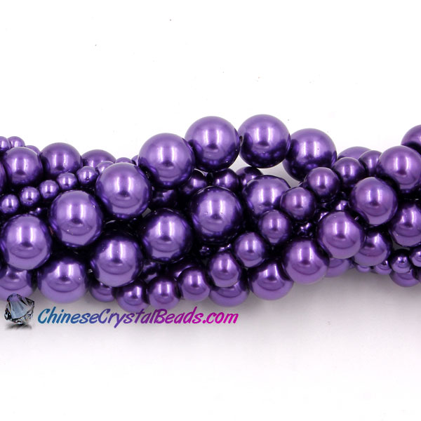 Glass Pearl Beads, Round, purple, different size for choice, Hole:Approx 1mm, Length:Approx 32 Inch - Click Image to Close