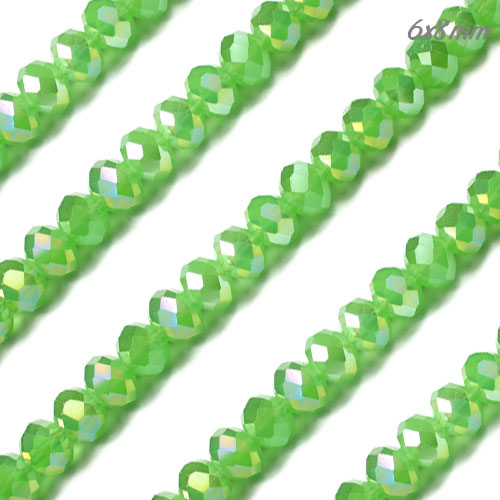 Chinese Crystal Rondelle Strand, lime green Opaque AB, 6x8mm , about 72 beads - Click Image to Close